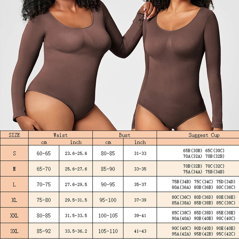 GUUDIA Snap Button Sexy Butt Line Tummy Control Long Sleeve Bodysuit Shapewear Butt Lifter Slimming Waist Full Women Body Shaper