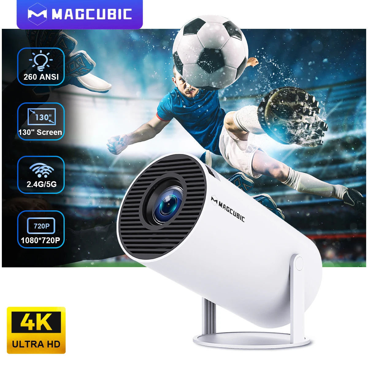 Magcubic Projector Android 11 4K 1280*720P HY300 Dual Wifi 260ANSI 180°flexible BT5.0 Cinema Outdoor Portable Projetor HY300 Pro