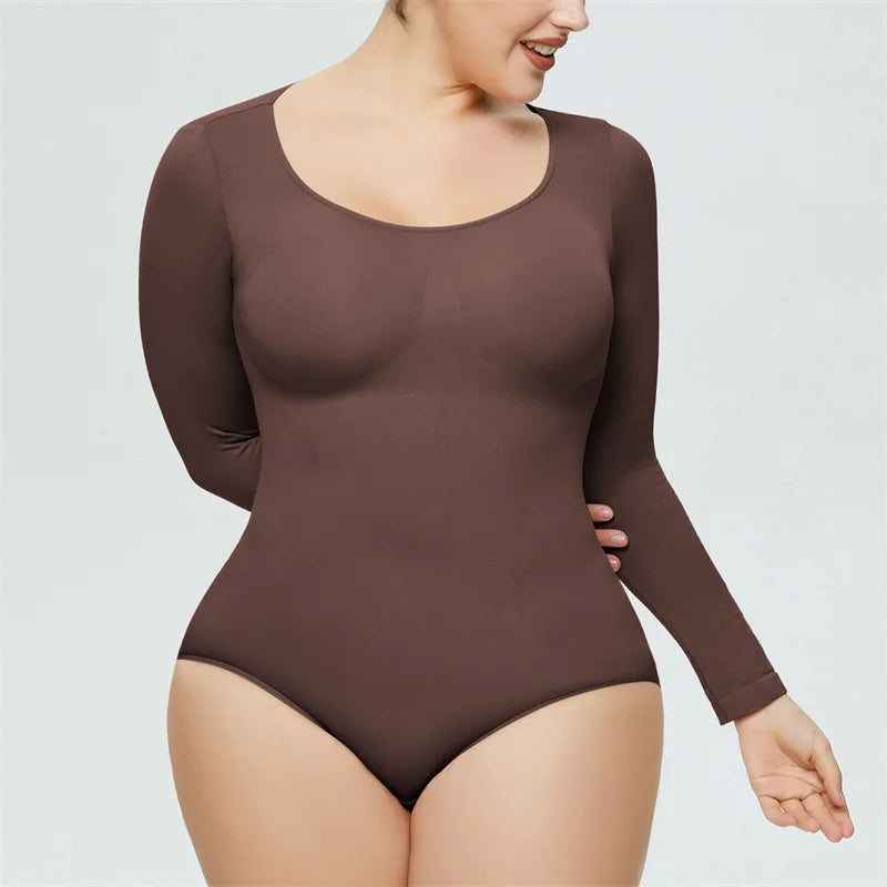 GUUDIA Snap Button Sexy Butt Line Tummy Control Long Sleeve Bodysuit Shapewear Butt Lifter Slimming Waist Full Women Body Shaper