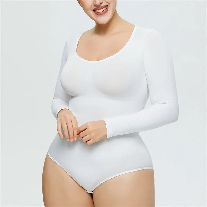 GUUDIA Snap Button Sexy Butt Line Tummy Control Long Sleeve Bodysuit Shapewear Butt Lifter Slimming Waist Full Women Body Shaper