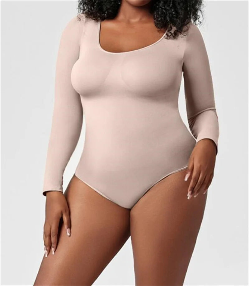 GUUDIA Snap Button Sexy Butt Line Tummy Control Long Sleeve Bodysuit Shapewear Butt Lifter Slimming Waist Full Women Body Shaper